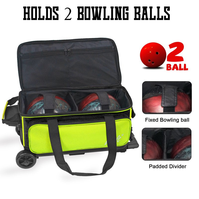 WOLT Lemongreen Lemogreen Double Roller Bowling Bag for 2 Balls - Retractable Handle 40"