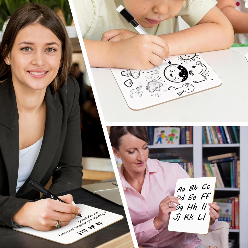 Dry Erase Lap Boards Set - Double Sided Whiteboards for Classroom and Office, 6x8 Inch, 2 Pack with Markers and Erasers