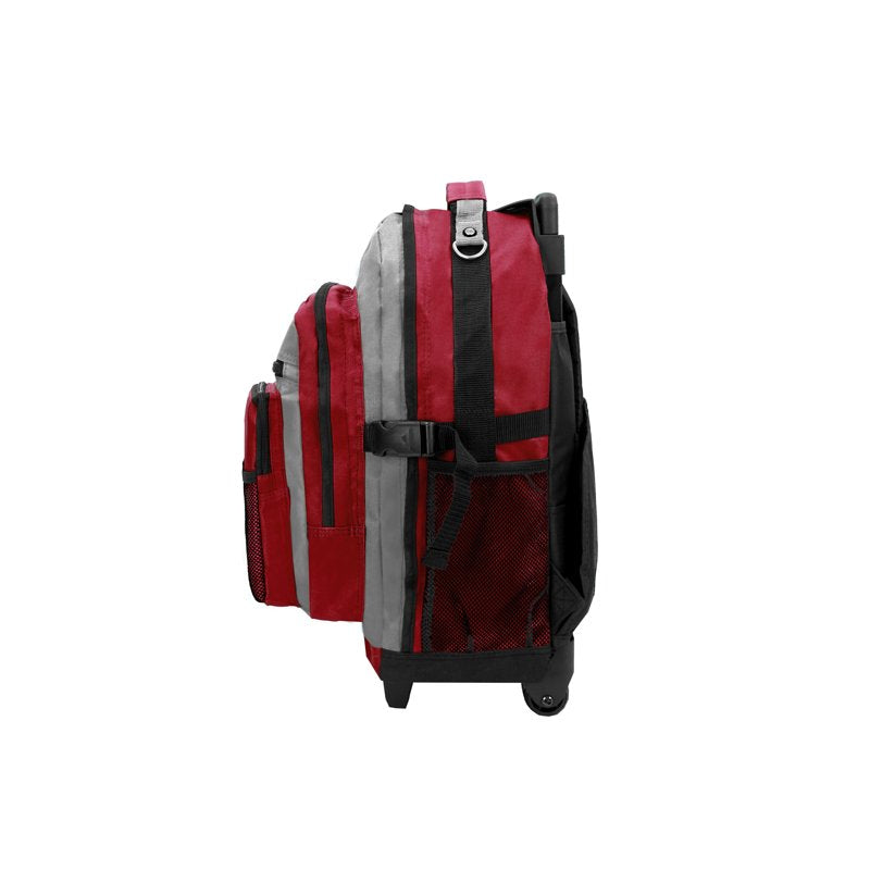 Unisex Deluxe Wheeled Travel Backpack 13.5x21x12 Burgundy Gray