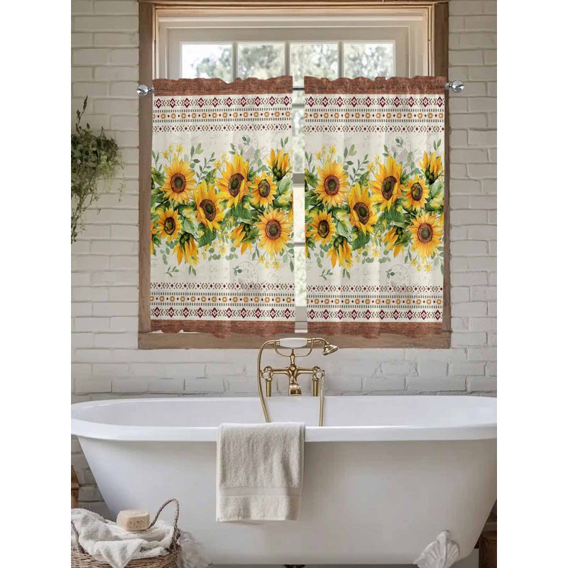 Farmhouse Sunflower Tier Curtains - Light-Filtering Window Treatment for Bedroom & Bathroom