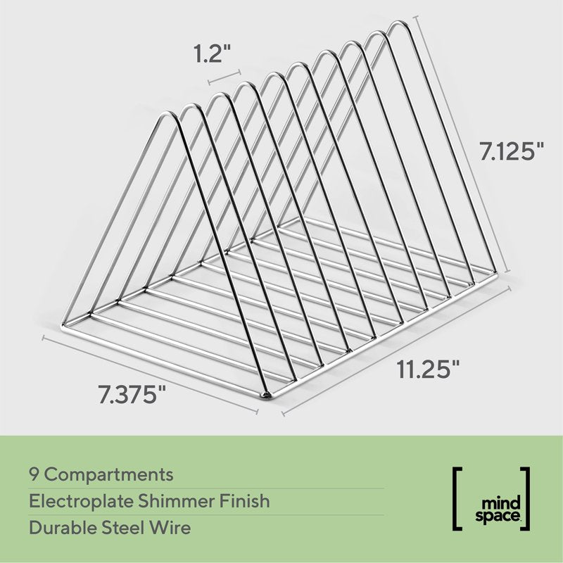 Triangle-Shaped Desktop File Organizer - 9 Compartments, Silver