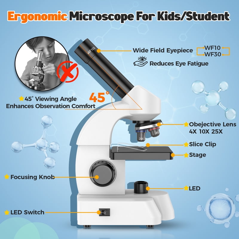 Kids Educational Microscope Set with Smartphone Adapter & Slides - Scientific Learning Toy