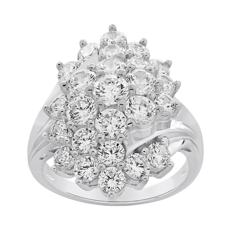 Sterling Silver Simulated White Diamond Cocktail Ring - Hypoallergenic Jewelry