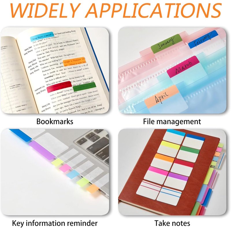 Reusable 500pcs Sticky Index Tabs 2-Inch Colorful File Markers Writable & Repositionable
