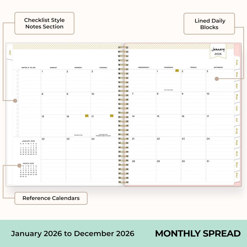 2026 Weekly and Monthly Planner Calendar with Pocket Cover - Blue Sky
