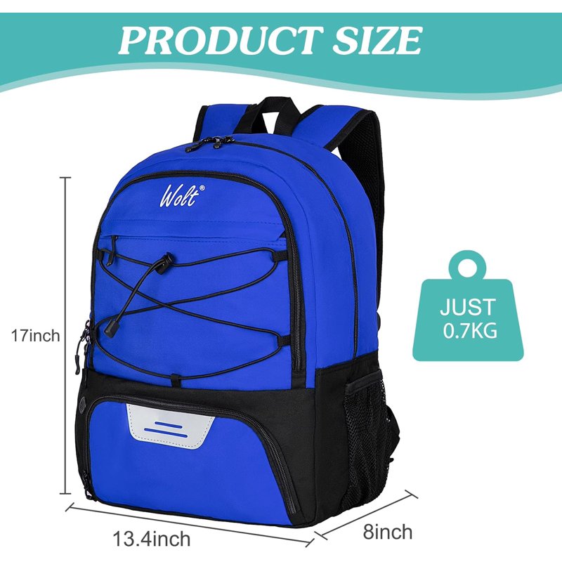 WOLT Youth Soccer Backpack Bag with Ball Holder - Polyester Blue (Variation: Blue)