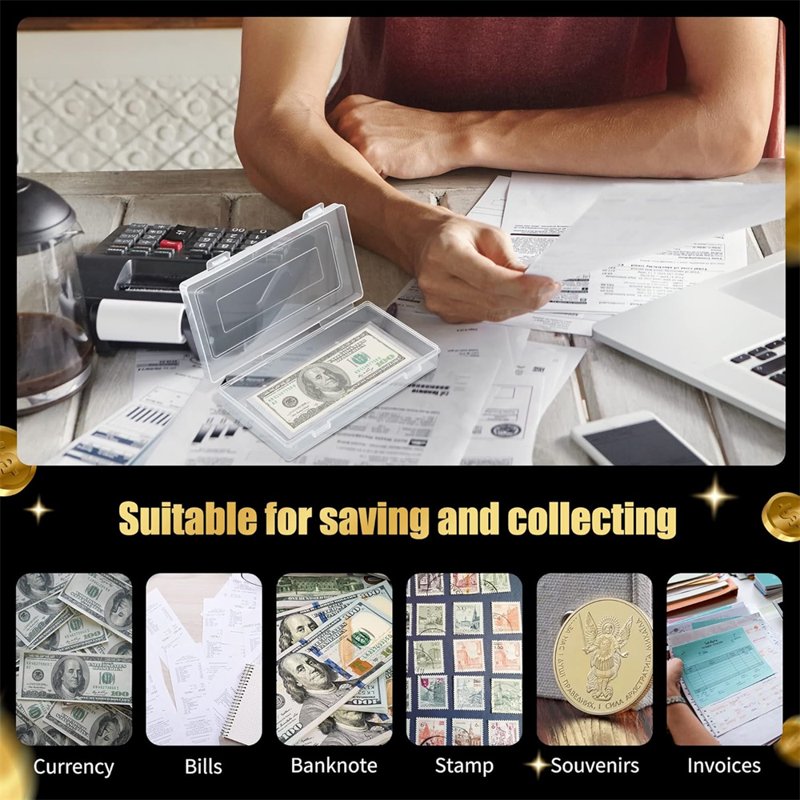 Clear Paper Money Holders 100 Pcs Cash Storage Sleeves for Currency Collection