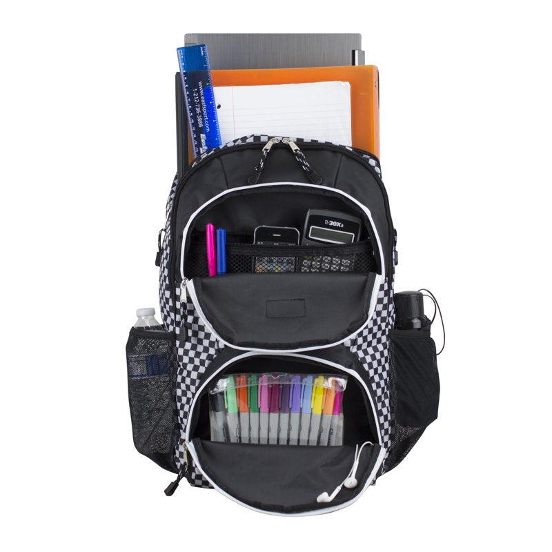 Unisex Checkered Backpack with Laptop Sleeve, Hydration Pockets & Padded Straps