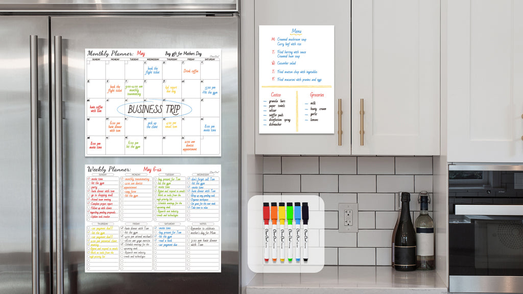 Dry Erase Calendar Set with Weekly Planner and Whiteboard for Fridge Wall or Cabinets