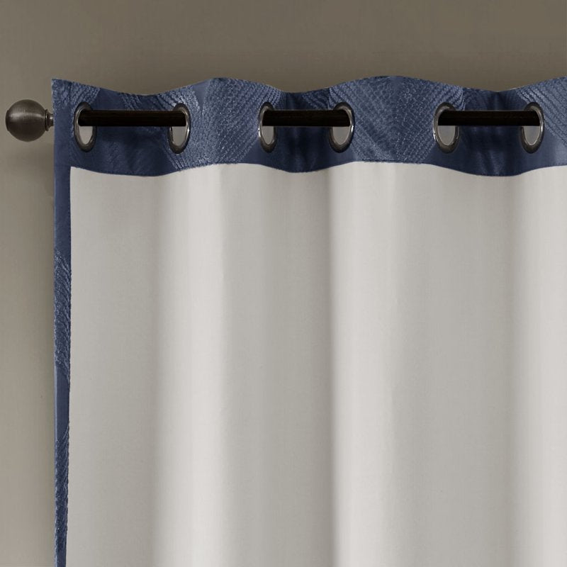 Blackout Curtain Panel Ogee Jacquard Total Blockout Window Covering - Navy