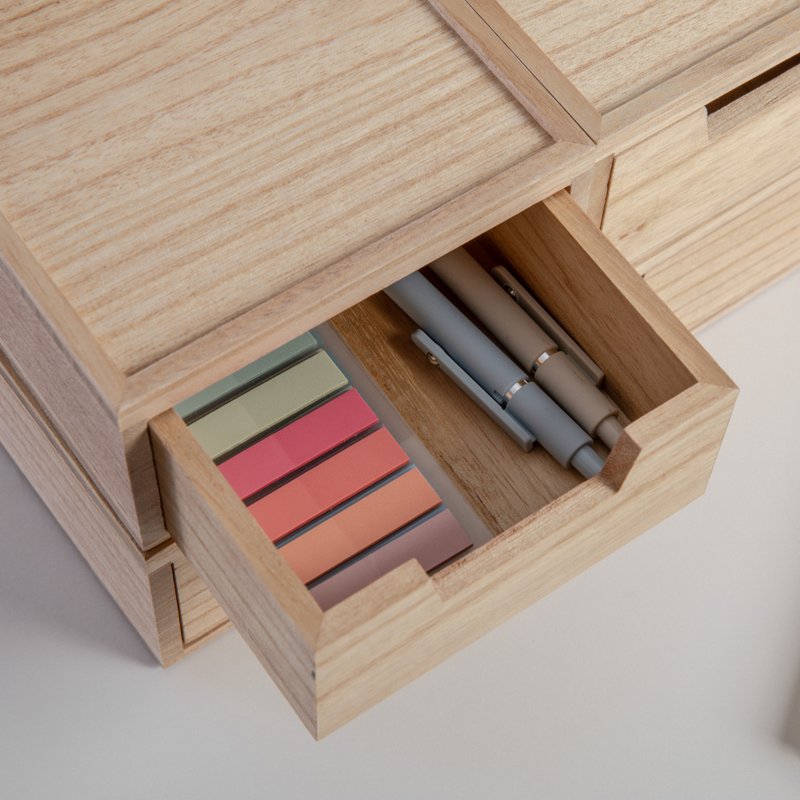 Stackable Wooden Desk Organizer Boxes with Drawers - Set of 3