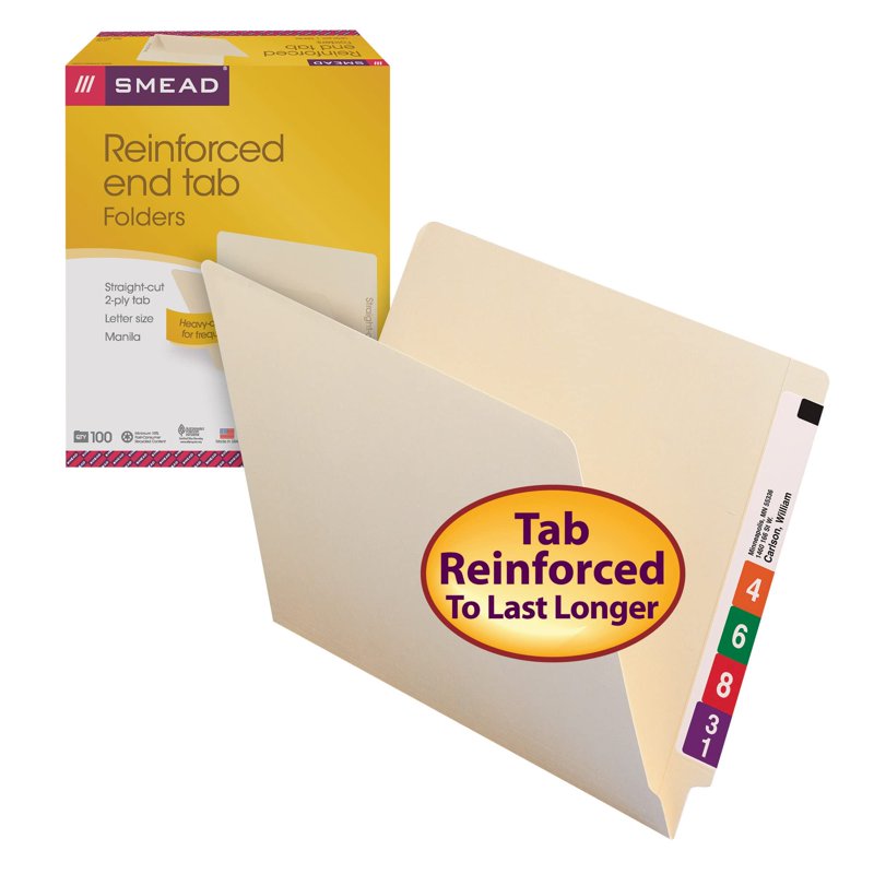 Letter Size End Tab File Folders - Heavyweight Manila, 100-Pack