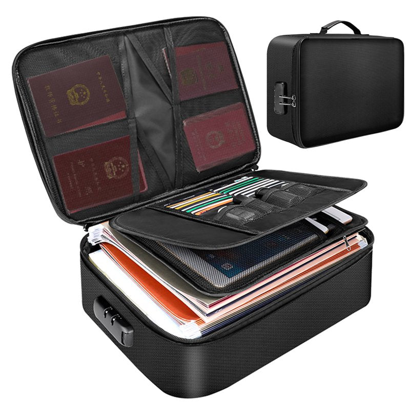 Fireproof Document Organizer Bag with Lock and Water-Resistant Zipper – Large 3-Layer Travel Safe for Files, Laptop, Certificates