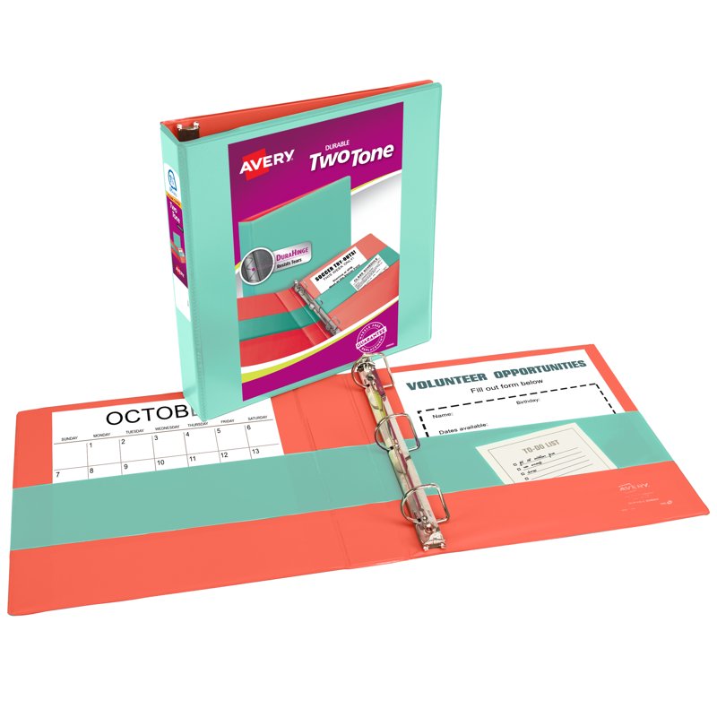 2.1-Inch Slant Ring Binder - 375 Sheet Capacity, Mint & Coral Two-Tone