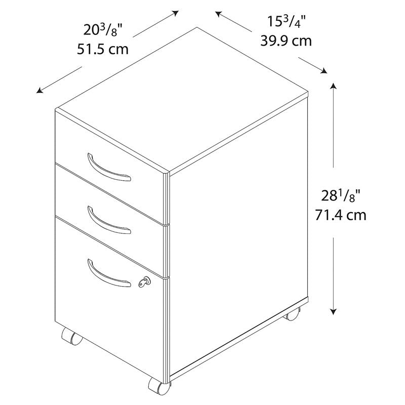 Mahogany 3-Drawer Mobile File Cabinet with Lock & Casters