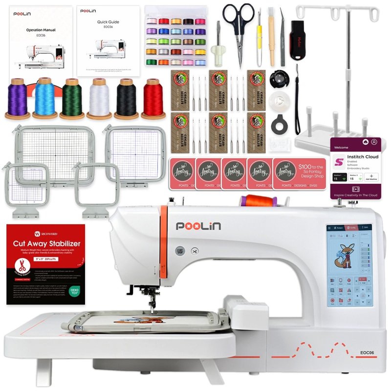 Computerized Embroidery Machine with Large 7.9x11 Inch Hoop and Deluxe Accessory Bundle