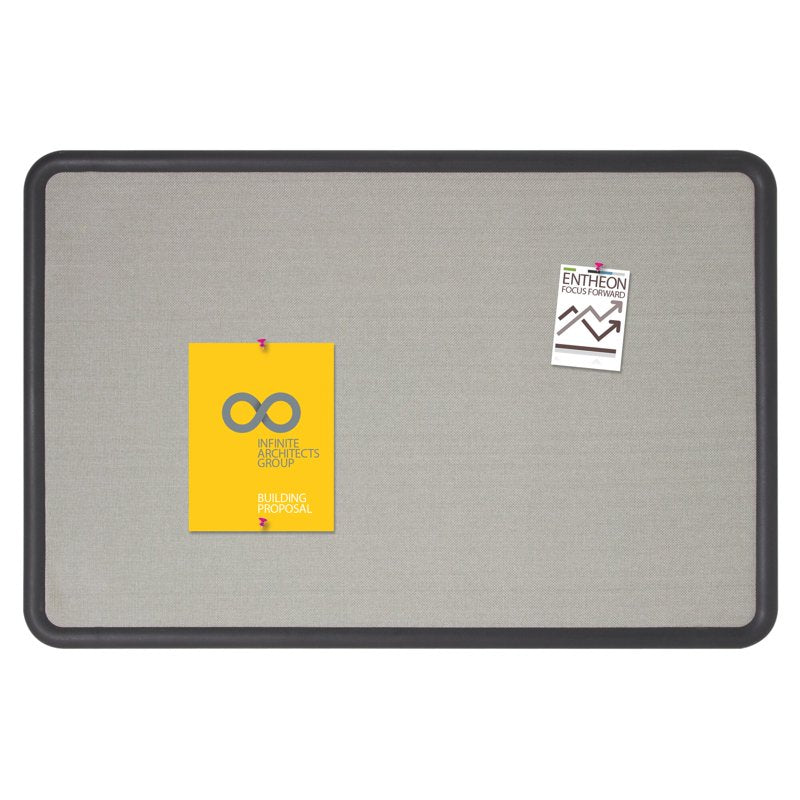 Quartet Contour Fabric Bulletin Board - 4' x 3' Gray Fabric, Black Frame