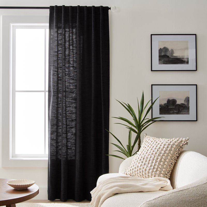 Textured Chenille Curtain Panel - Light Filtering Solid Window Treatment, 84 Inch Length