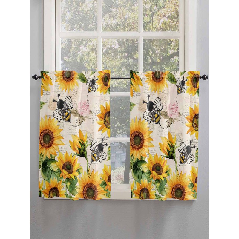 Sunflower Farmhouse Tier Curtains - Vintage Floral Window Half Privacy Drapes