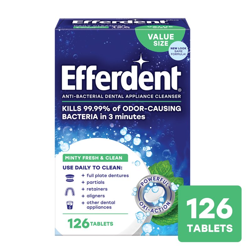 Denture & Retainer Cleaner Tablets Mint Fresh 126 Count - Odor & Stain Removal