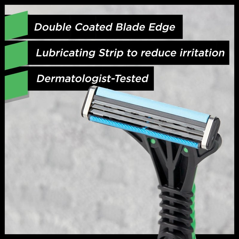Disposable Razor Set - Men’s 3-Blade Sensitive Shavers, Green & Black, 8 Count