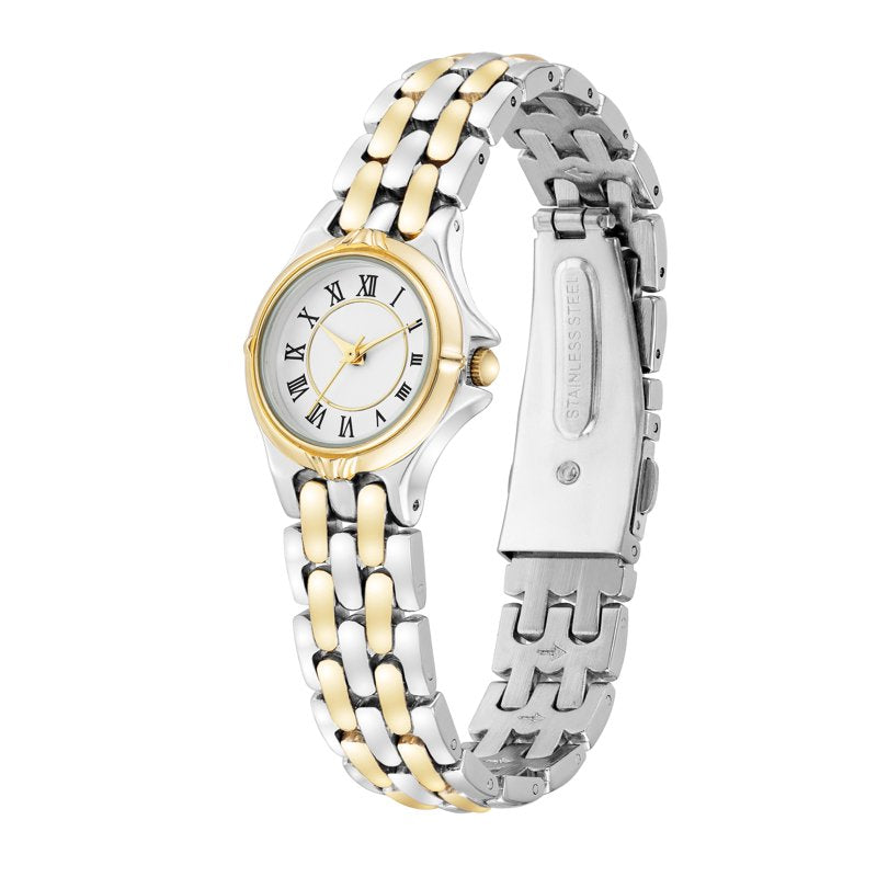 Women's Two-Tone Wristwatch with Roman Numeral Dial and Water Resistance