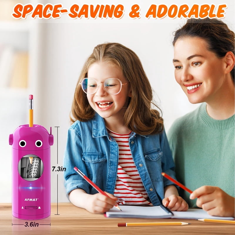 Automatic Rechargeable Electric Pencil Sharpener with Auto In & Out, Kids Safe, Multi-Size Fit