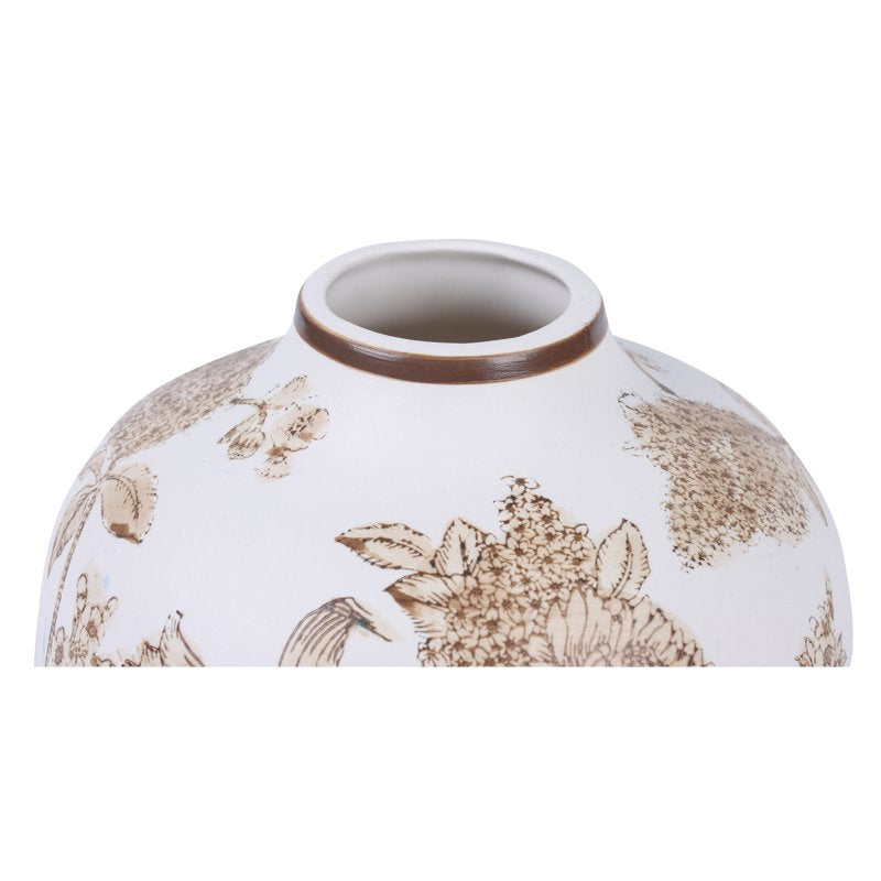 White Ceramic Floral Tabletop Vase - Home Decor Accent