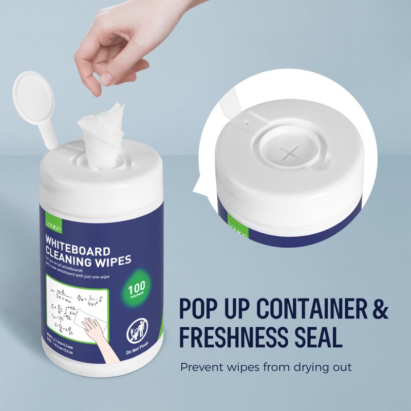 Whiteboard Cleaning Wipes - Non-Toxic Dry Erase Wipes for Mark Residue - 100 Count