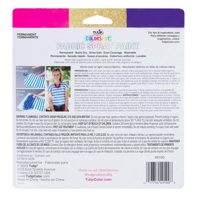 Fabric Spray Paint Set - Permanent, Quick-Dry, 3 Colors for Light Fabrics