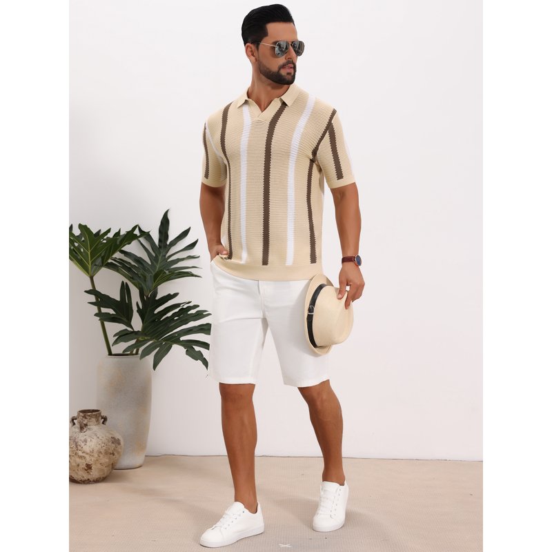 Daring Diva Men’s Hollow Knit Polo Shirt V-Neck Short Sleeve 2XL Khaki