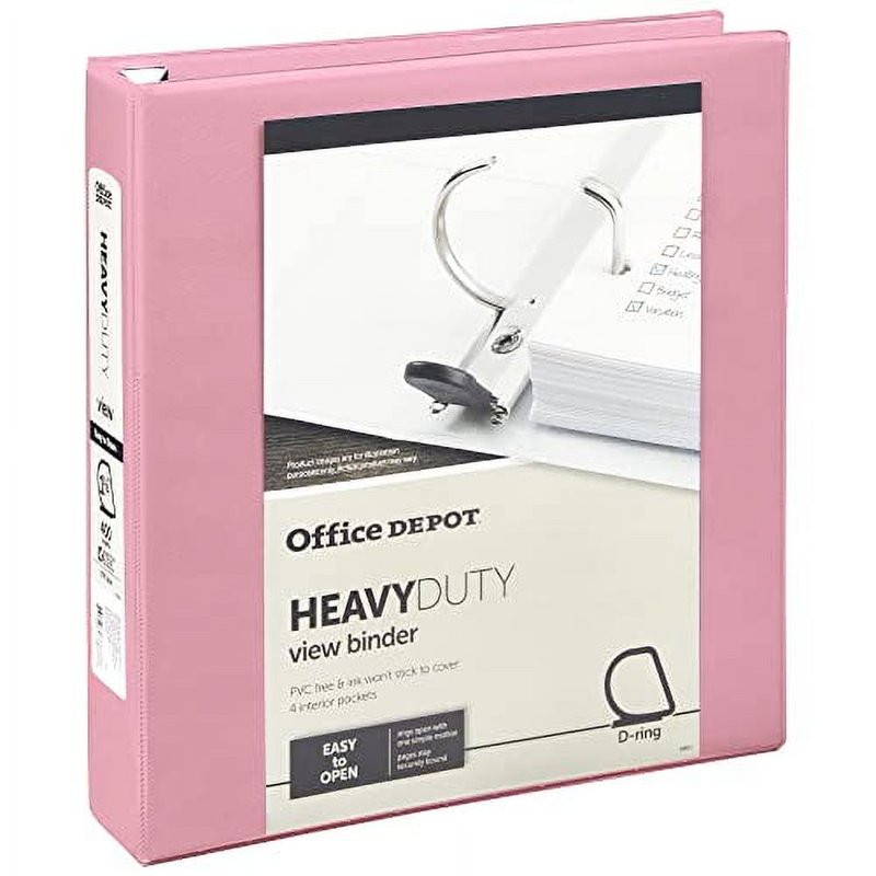 Heavy-Duty 1.5-Inch D-Ring Binder - Pink, Holds 400 Sheets, Office Supplies