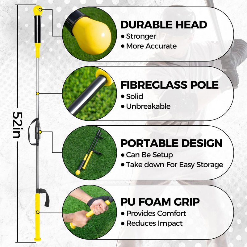 Baseball and Softball Swing Trainer - 52-inch Batting Hitting Stick for Better Swing Mechanics