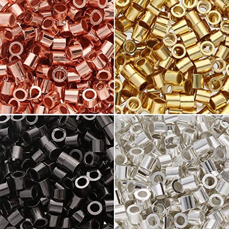 Jewelry Crimp Bead Assortment 500pcs - Silver, Gold, Copper, Black Finish