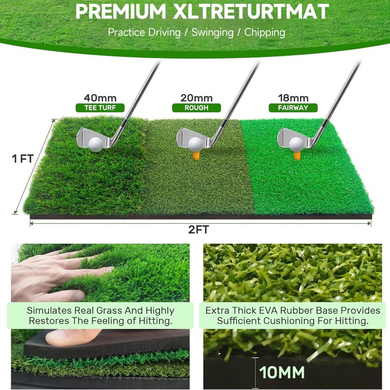 Golf Net with Practice Mat - 10x7ft Hitting Net for Backyard Driving, Chipping and Swing Training