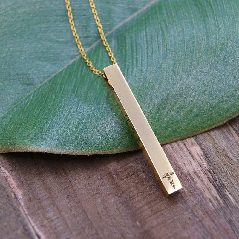 Personalized Medical Alert Necklace - Engravable 4-Sided Bar ID Jewelry in Multiple Colors
