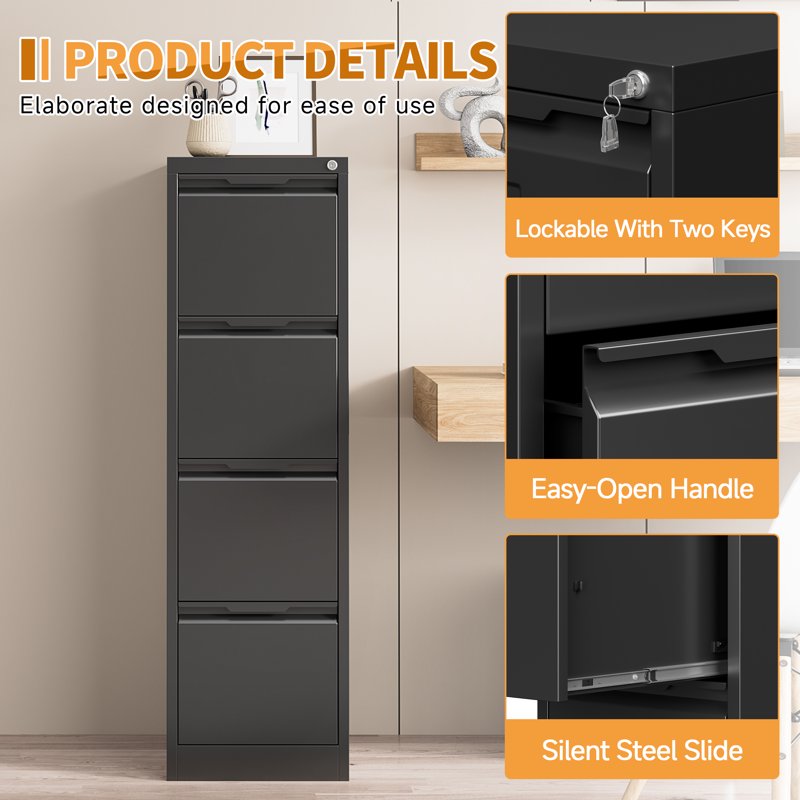 Metal File Cabinet with Lock, 4 Drawers Home Office Storage Organizer