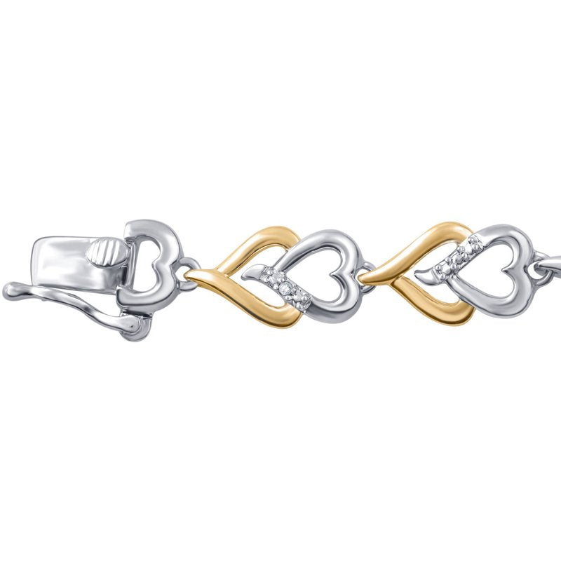 Two Tone Brass Heart Bracelet - Arista Diamond Accent 7.5"