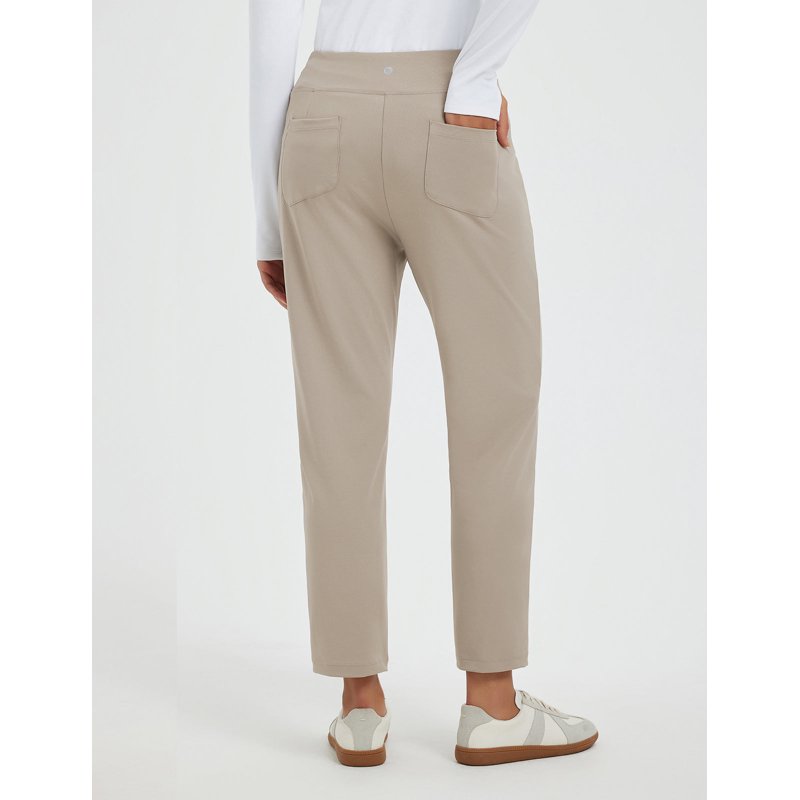 Baleaf Womens Travel Pants Stretch Ankle Golf Pants with Pockets – Beige, L