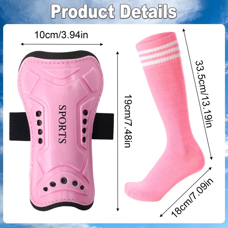 Kids Soccer Shin Guards Set with 3 Socks - Adjustable Lightweight Protective Gear (Black, White, Pink) - Ages 6-14