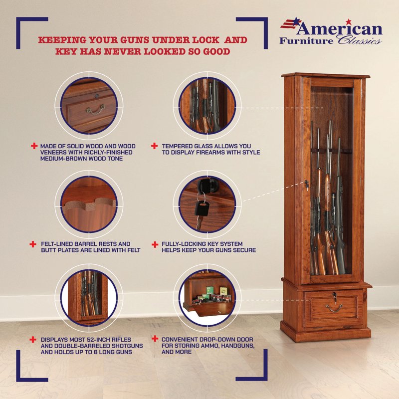 8-Gun Locking Display Cabinet with Lower Storage - Brown Furniture
