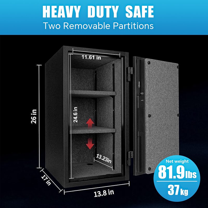 Biometric Fireproof Safe Box with Digital Keypad and Removable Shelves - Home & Office Security