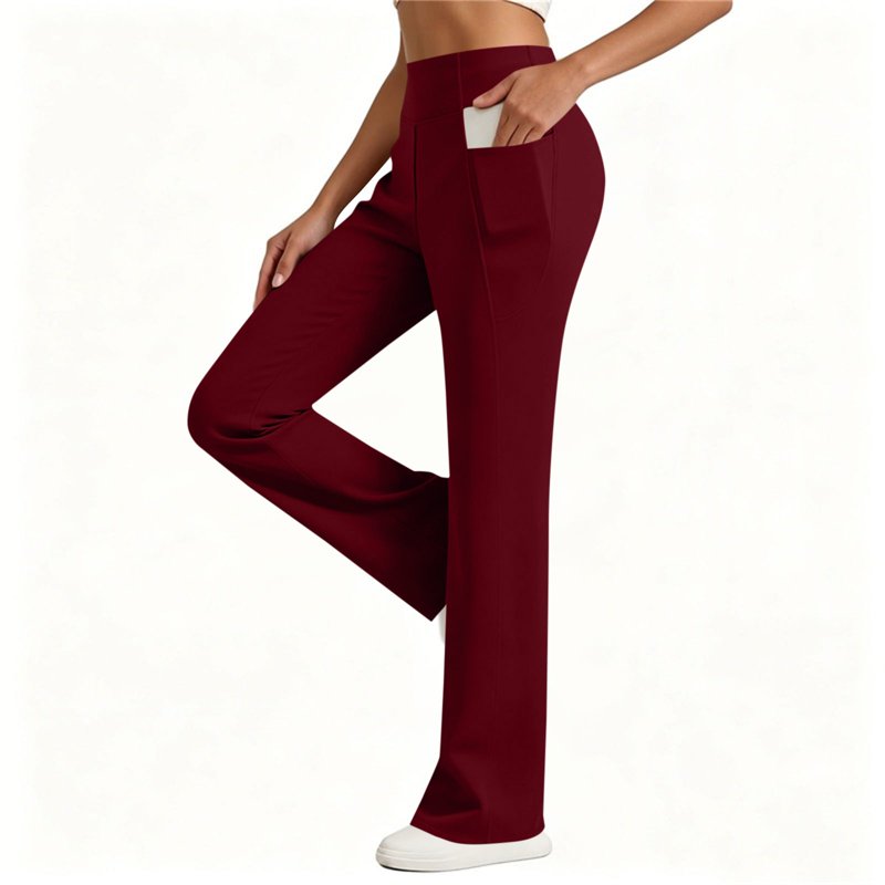Women’s High Waist Yoga Pants with Pockets - Casual Gym Trousers, Elastic Solid Bottoms