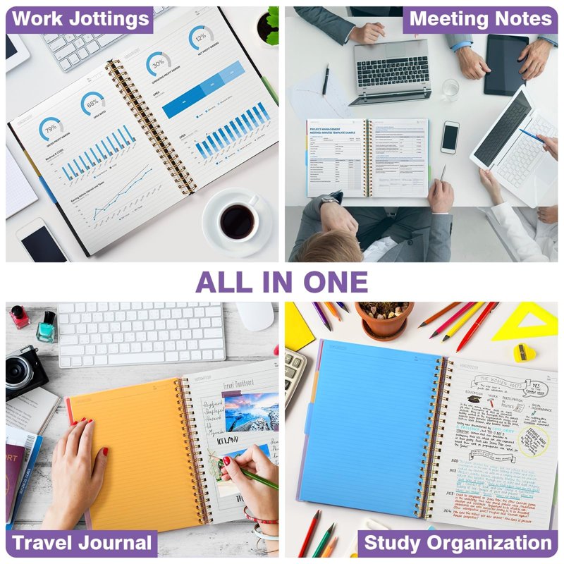 5-Subject Spiral Notebook with Dividers - A4, 300 Pages, Thick 100GSM Paper