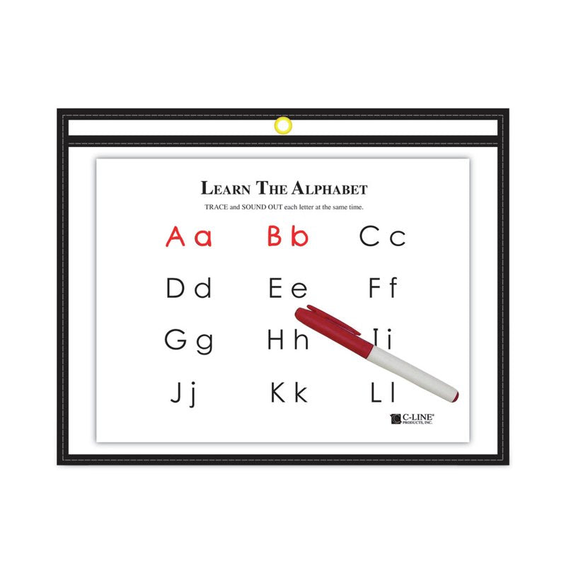 Reusable Dry Erase Pockets for Kids & Students - 12 x 9 Black