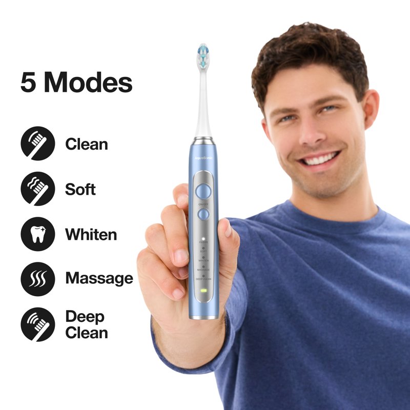 Electric Toothbrush with 5 Modes, 30-Day Battery, Travel Case & 4 Brush Heads