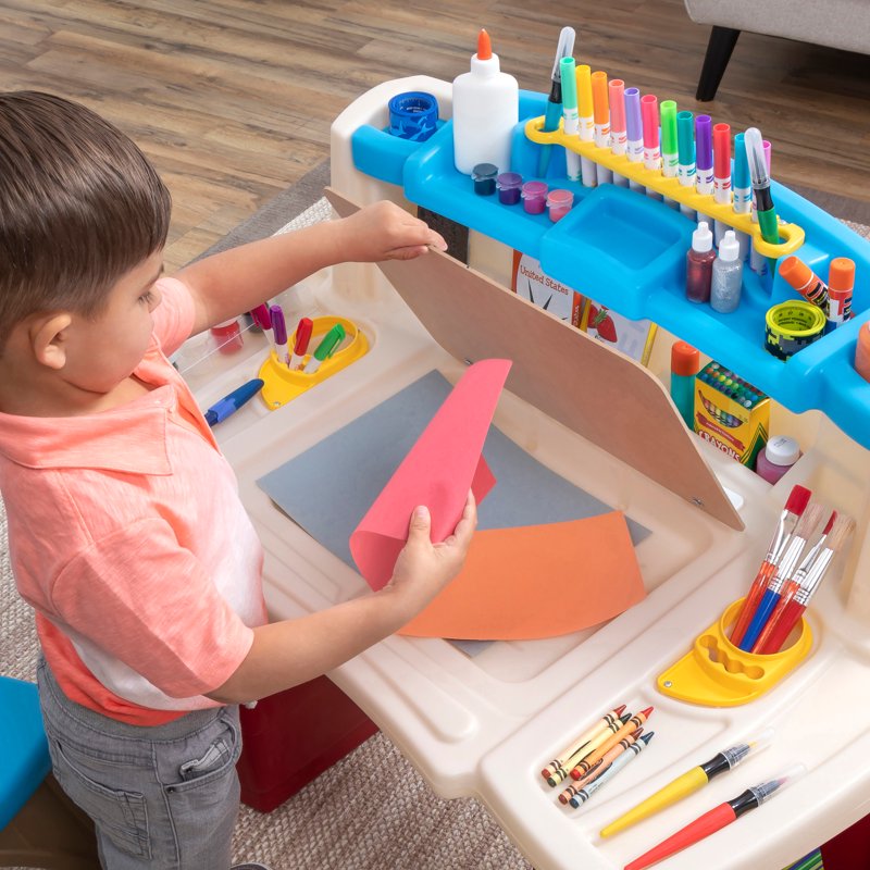 Kids Art Desk with Storage and Whiteboard - Multicolor Activity Table