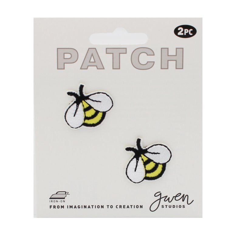 Embroidered Bumblebee Iron-On Patch Appliques Set of 2 - Yellow and Black, 1" x 1.1"