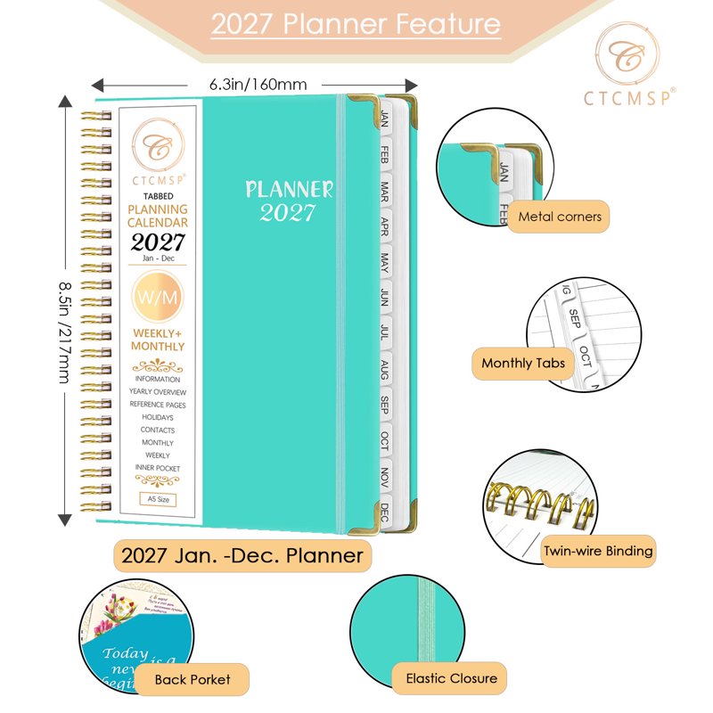 2027 Weekly Monthly Planner Calendar Notebook 6.3x8.5 Inches Hardcover Schedule