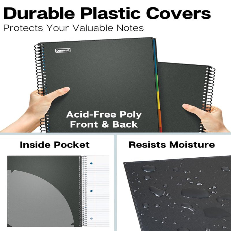 5-Subject Spiral Notebook with Removable Dividers 300 Pages College Ruled